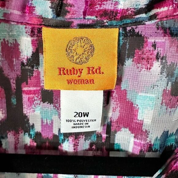 Ruby Rd Button Front Semi Sheer‎ Roll Sleeve Tunic Blouse Womens 20W Purple - Picture 2 of 12